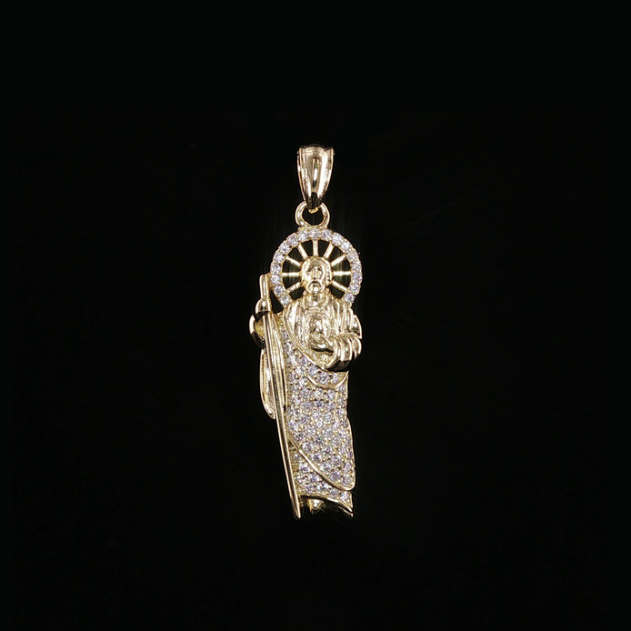 St. Jude Thaddeus Pendant | San Judas Tadeo | 925 Sterling Silver | 0.6Ctw Moissanite | 29mm