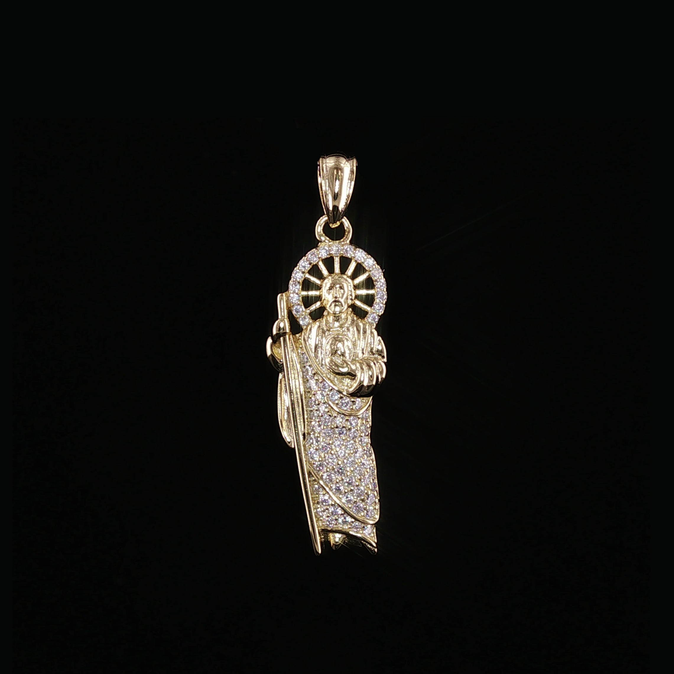 St. Jude Thaddeus Pendant | San Judas Tadeo | 925 Sterling Silver | 0.6Ctw Moissanite | 29mm