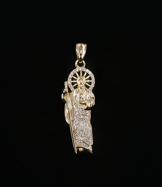 St. Jude Thaddeus Pendant | San Judas Tadeo | 925 Sterling Silver | 0.6Ctw Moissanite | 29mm