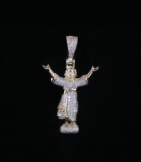 Baby Jesus Pendant | Divino Niño Open Arms Charm| 925 Sterling Silver | 0.8Ctw Moissanite | 30mm