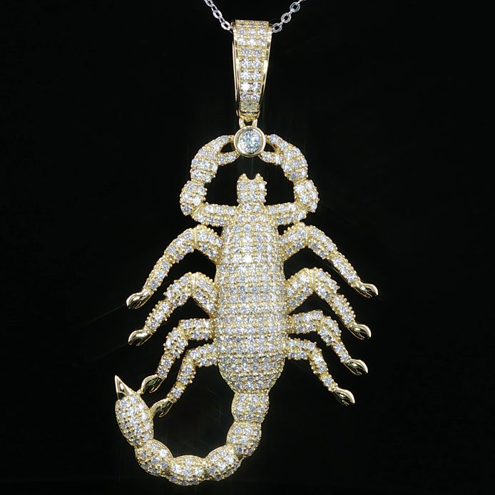 Iced Scorpion Pendant — 925 Sterling Silver with 2.16Ctw Moissanite | White & Yellow Gold