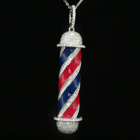 Iced Barber Pole Pendant — 925 Sterling Silver with 3.27Ctw Moissanite | White & Yellow Gold
