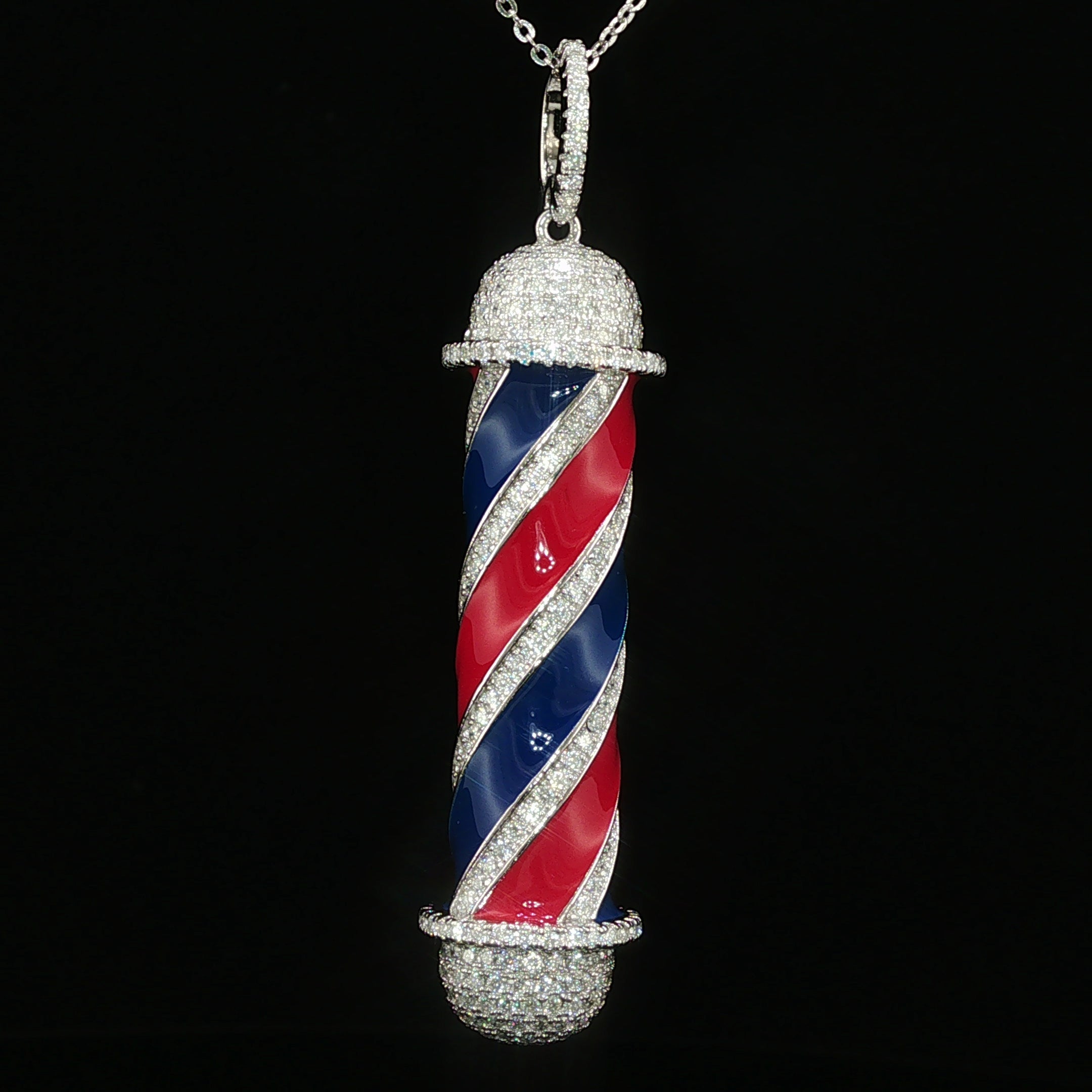 Iced Barber Pole Pendant — 925 Sterling Silver with 3.27Ctw Moissanite | White & Yellow Gold