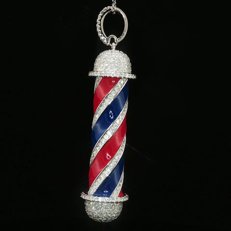 Iced Barber Pole Pendant — 925 Sterling Silver with 3.27Ctw Moissanite | White & Yellow Gold