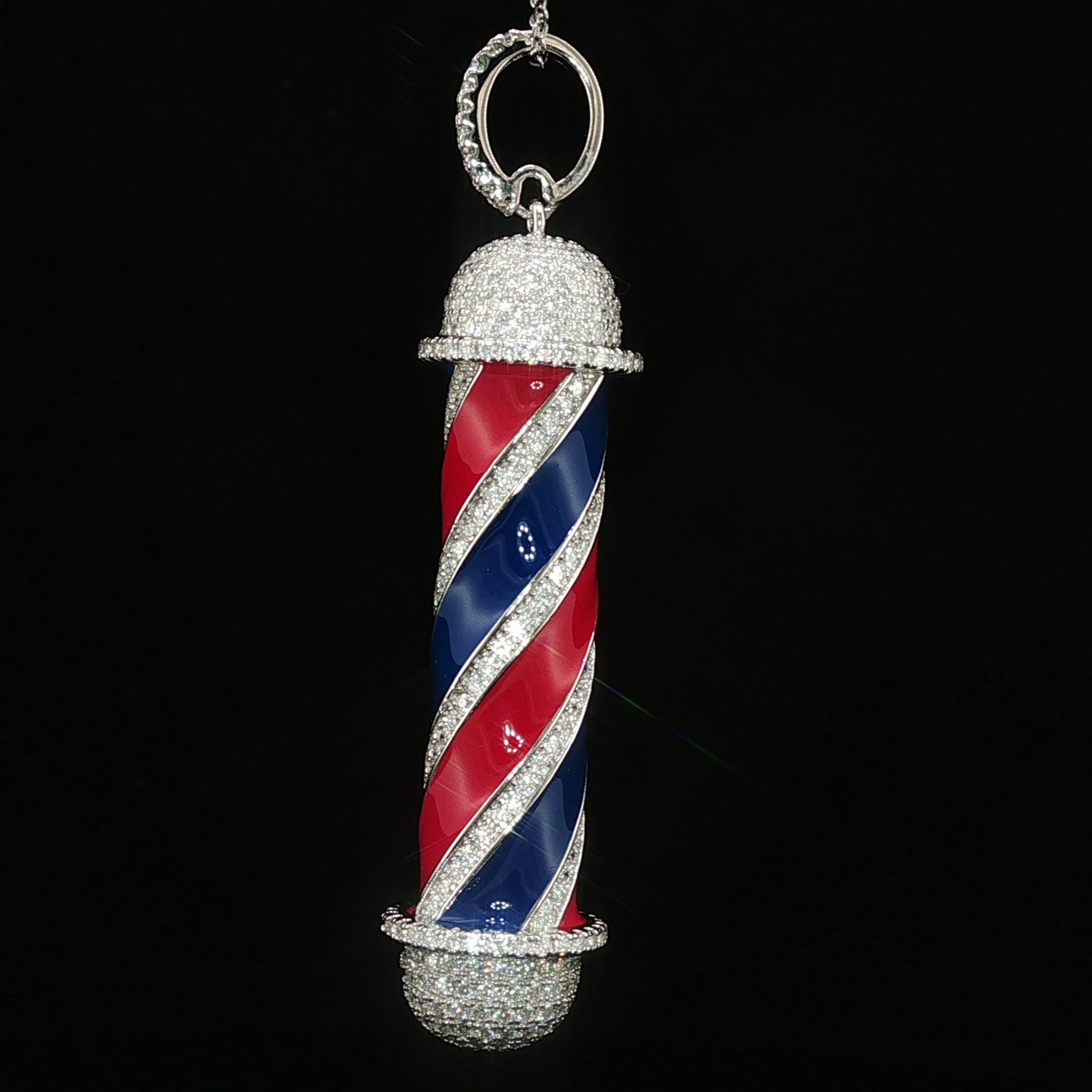 Iced Barber Pole Pendant — 925 Sterling Silver with 3.27Ctw Moissanite | White & Yellow Gold