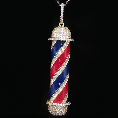 Iced Barber Pole Pendant — 925 Sterling Silver with 3.27Ctw Moissanite | White & Yellow Gold