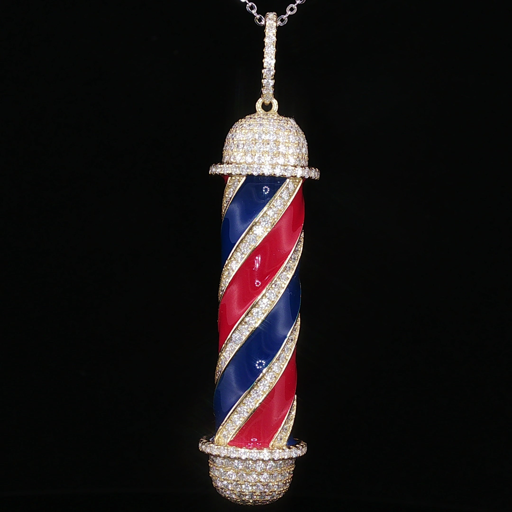 Iced Barber Pole Pendant — 925 Sterling Silver with 3.27Ctw Moissanite | White & Yellow Gold