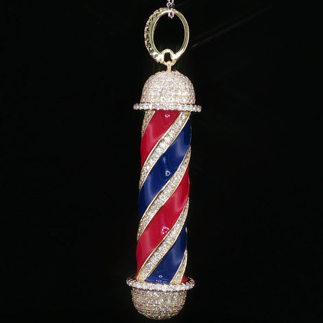 Iced Barber Pole Pendant — 925 Sterling Silver with 3.27Ctw Moissanite | White & Yellow Gold