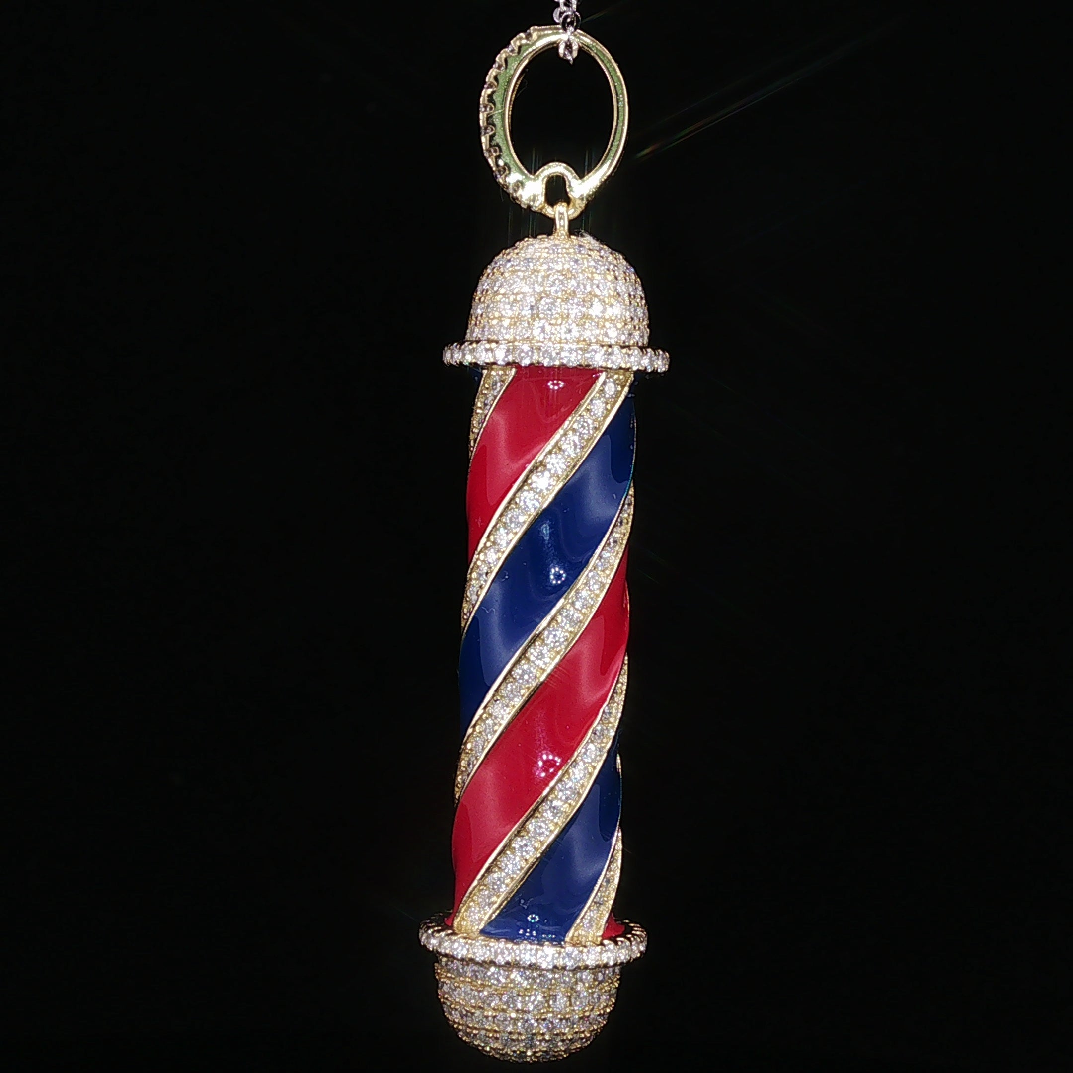 Iced Barber Pole Pendant — 925 Sterling Silver with 3.27Ctw Moissanite | White & Yellow Gold