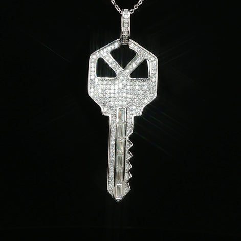 Iced Moissanite Key Pendant – 1.59 CTW | 925 Sterling Silver, White & Gold