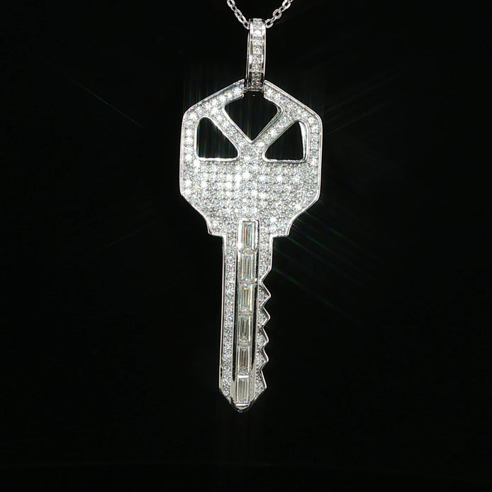 Iced Moissanite Key Pendant – 1.59 CTW | 925 Sterling Silver, White & Gold
