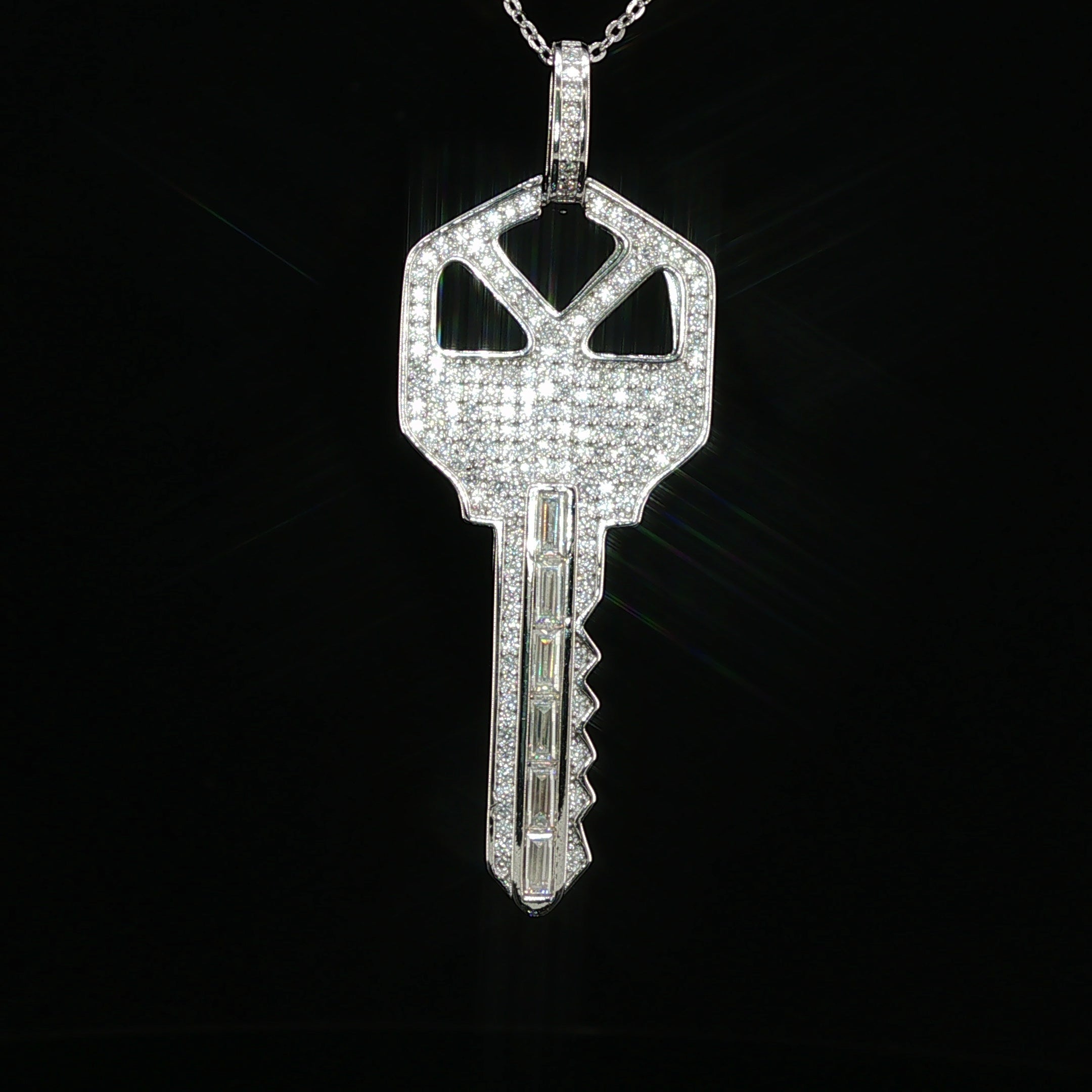 Iced Moissanite Key Pendant – 1.59 CTW | 925 Sterling Silver, White & Gold