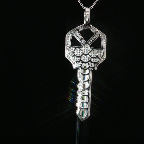 Iced Moissanite Key Pendant – 1.59 CTW | 925 Sterling Silver, White & Gold