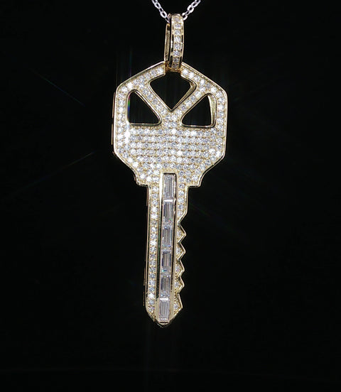Iced Out Moissanite Key Pendant - 0.8CTW Sterling Silver, White or Gold