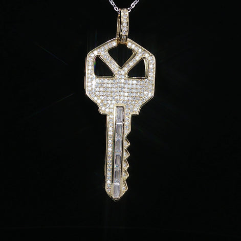 Iced Moissanite Key Pendant – 1.59 CTW | 925 Sterling Silver, White & Gold