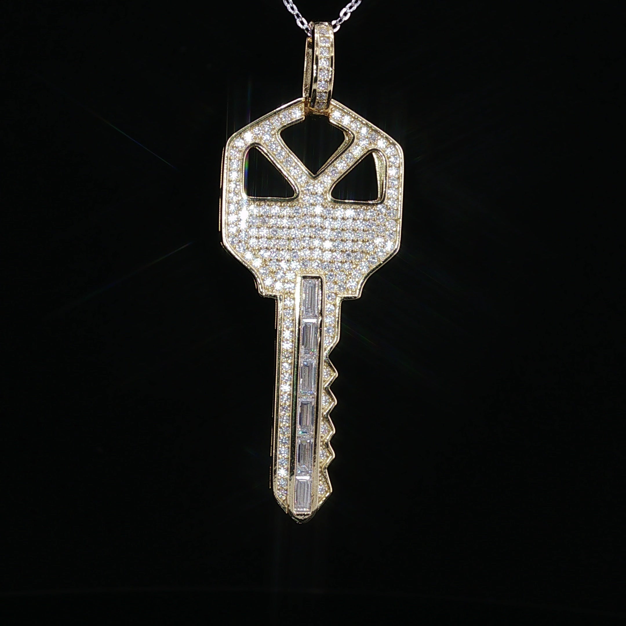 Iced Moissanite Key Pendant – 1.59 CTW | 925 Sterling Silver, White & Gold