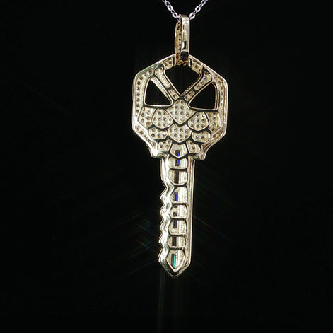 Iced Moissanite Key Pendant – 1.59 CTW | 925 Sterling Silver, White & Gold