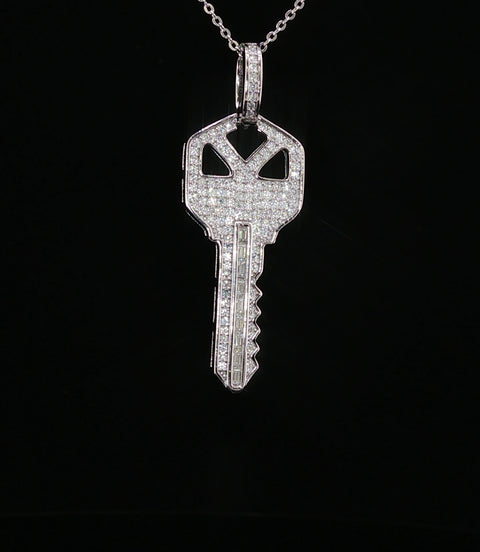 Iced Out Moissanite Key Pendant - 0.8CTW Sterling Silver, White or Gold