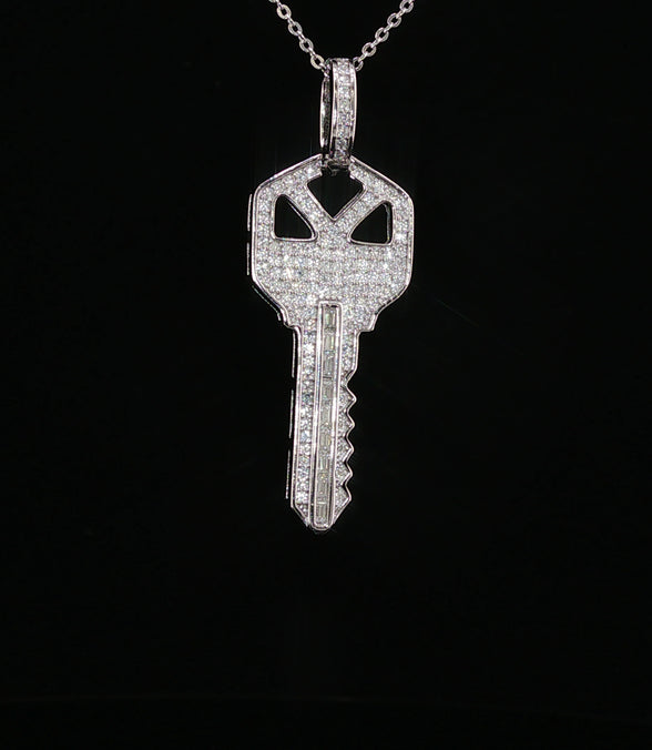 Iced Out Moissanite Key Pendant - 0.8CTW Sterling Silver, White or Gold