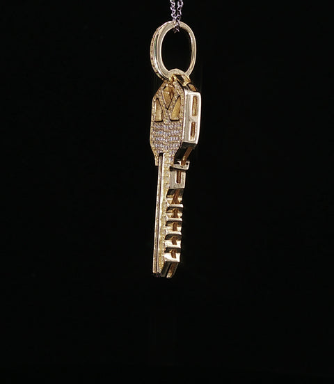 Iced Out Moissanite Key Pendant - 0.8CTW Sterling Silver, White or Gold