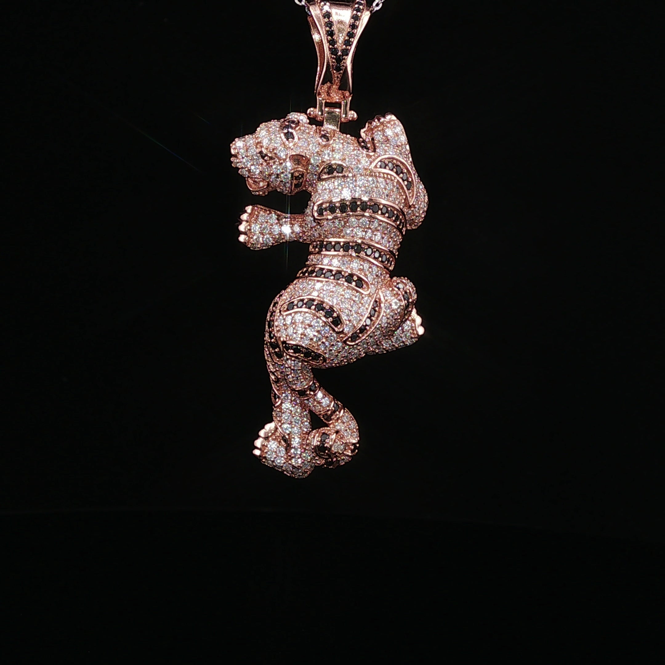 Iced Out Tiger Pendant — 925 Sterling Silver with 4Ctw Moissanite | White, Gold & Rose Gold