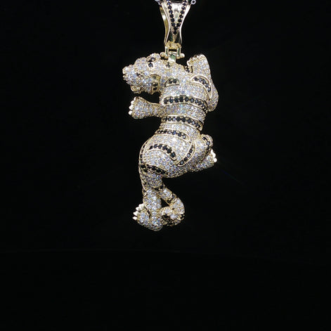 Iced Out Tiger Pendant — 925 Sterling Silver with 4Ctw Moissanite | White, Gold & Rose Gold