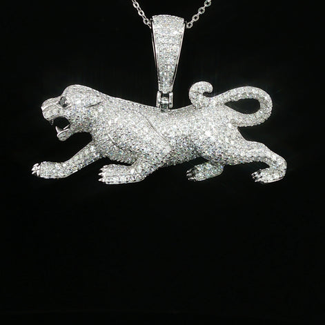 Ice Out Prowling Panther Pendant – 925 Sterling Silver with 3.47ctw Moissanite available with White and Gold Color
