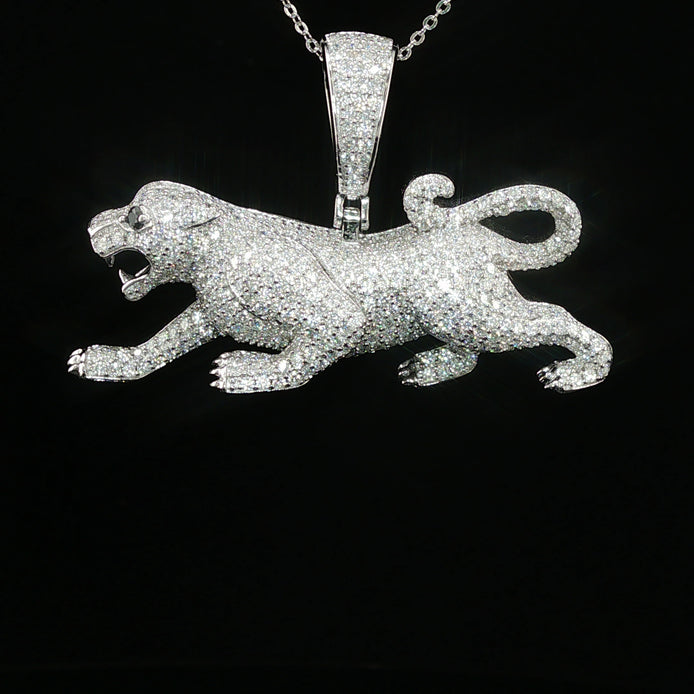 Ice Out Prowling Panther Pendant – 925 Sterling Silver with 3.47ctw Moissanite available with White and Gold Color