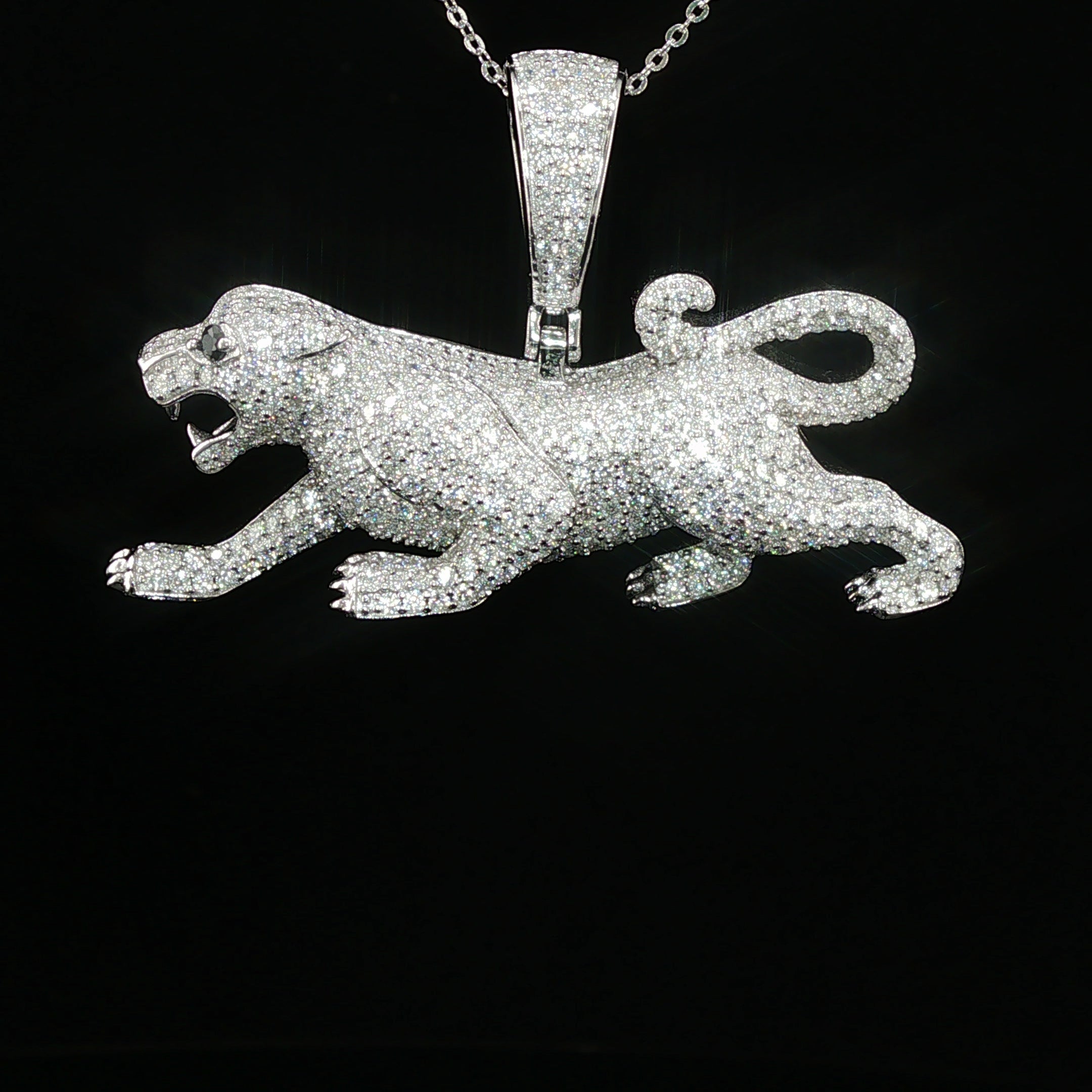 Ice Out Prowling Panther Pendant – 925 Sterling Silver with 3.47ctw Moissanite available with White and Gold Color