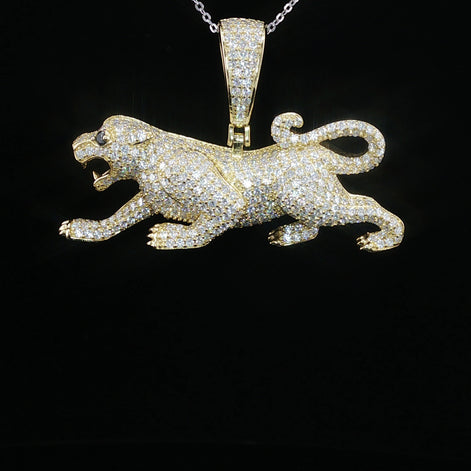 Ice Out Prowling Panther Pendant – 925 Sterling Silver with 3.47ctw Moissanite available with White and Gold Color