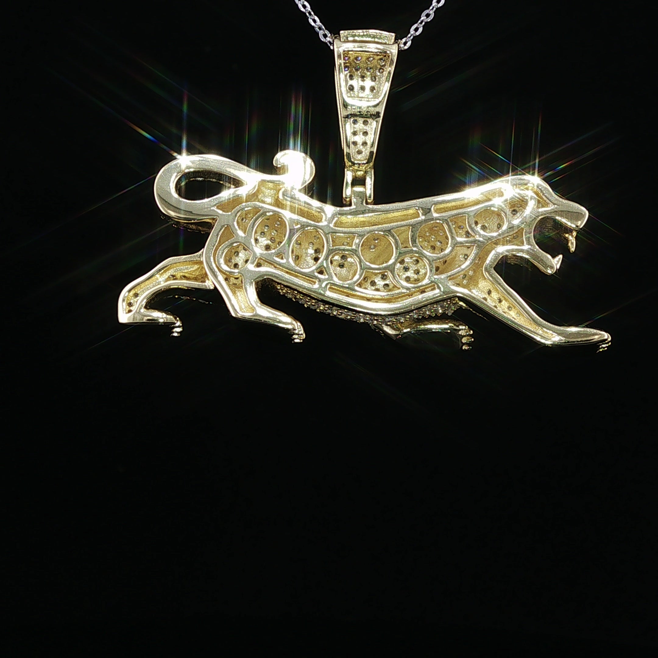 Ice Out Prowling Panther Pendant – 925 Sterling Silver with 3.47ctw Moissanite available with White and Gold Color