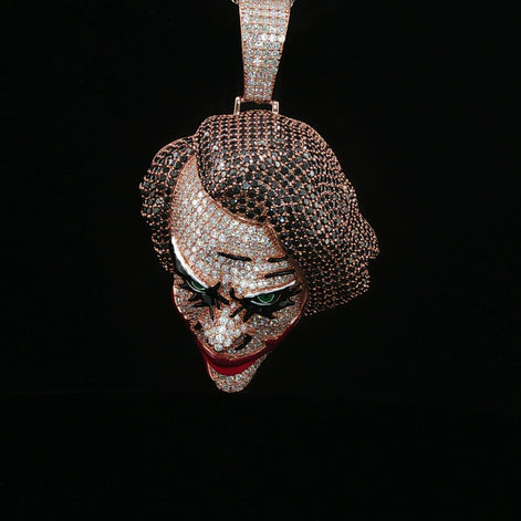Iced Out Joker Face Pendant – 925 Sterling Silver, 11.15 Ctw Moissanite, Enamel Detailing (White, Rose & Yellow)