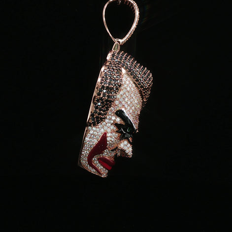 Iced Out Joker Face Pendant – 925 Sterling Silver, 11.15 Ctw Moissanite, Enamel Detailing (White, Rose & Yellow)