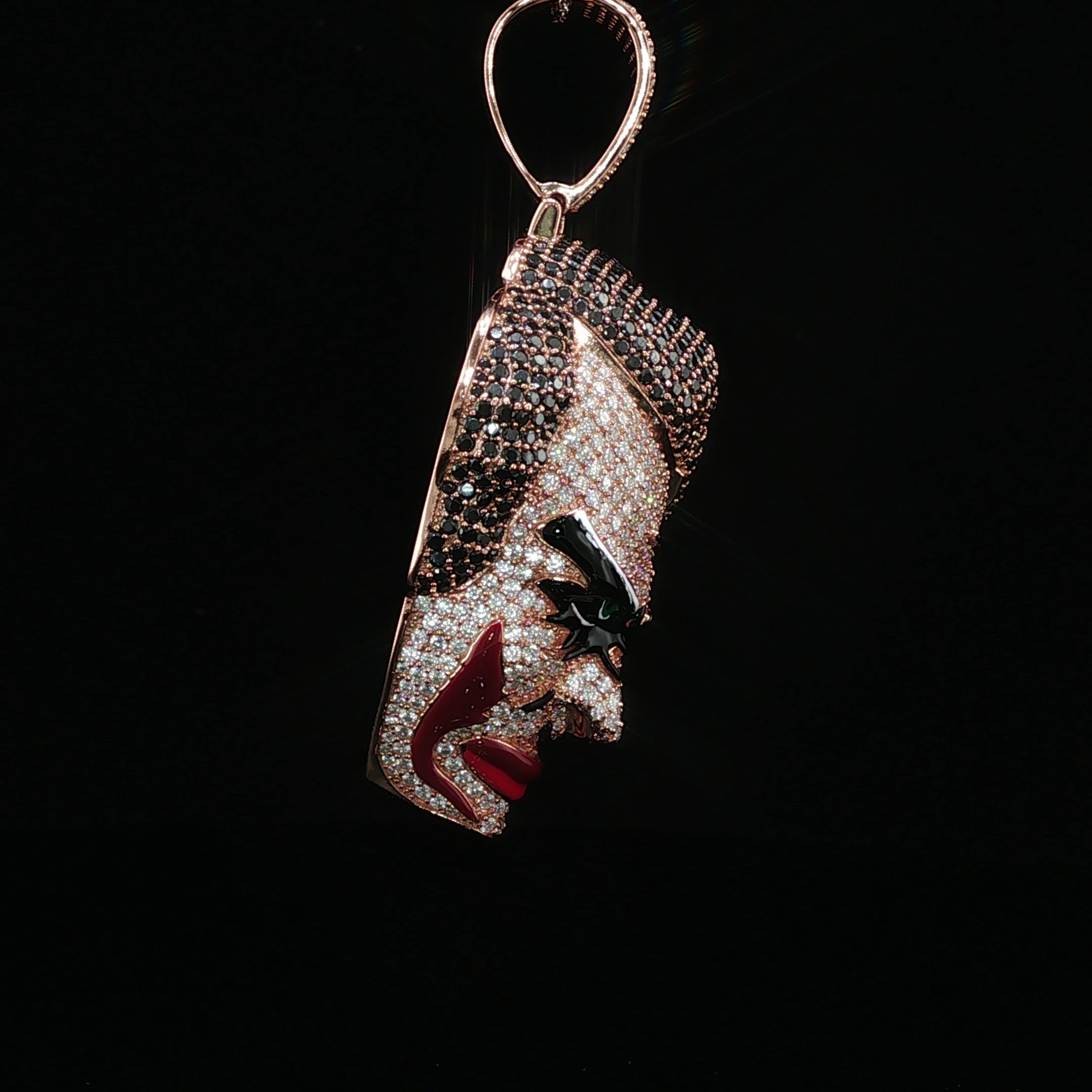 Iced Out Joker Face Pendant – 925 Sterling Silver, 11.15 Ctw Moissanite, Enamel Detailing (White, Rose & Yellow)