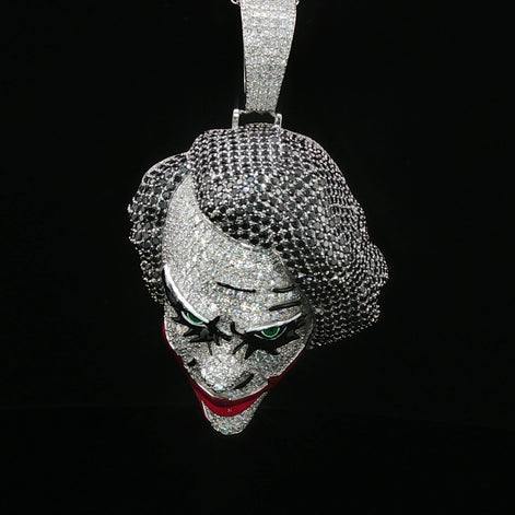 Iced Out Joker Face Pendant – 925 Sterling Silver, 11.15 Ctw Moissanite, Enamel Detailing (White, Rose & Yellow)