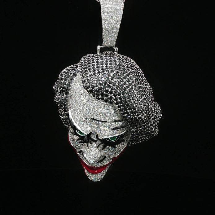 Iced Out Joker Face Pendant – 925 Sterling Silver, 11.15 Ctw Moissanite, Enamel Detailing (White, Rose & Yellow)