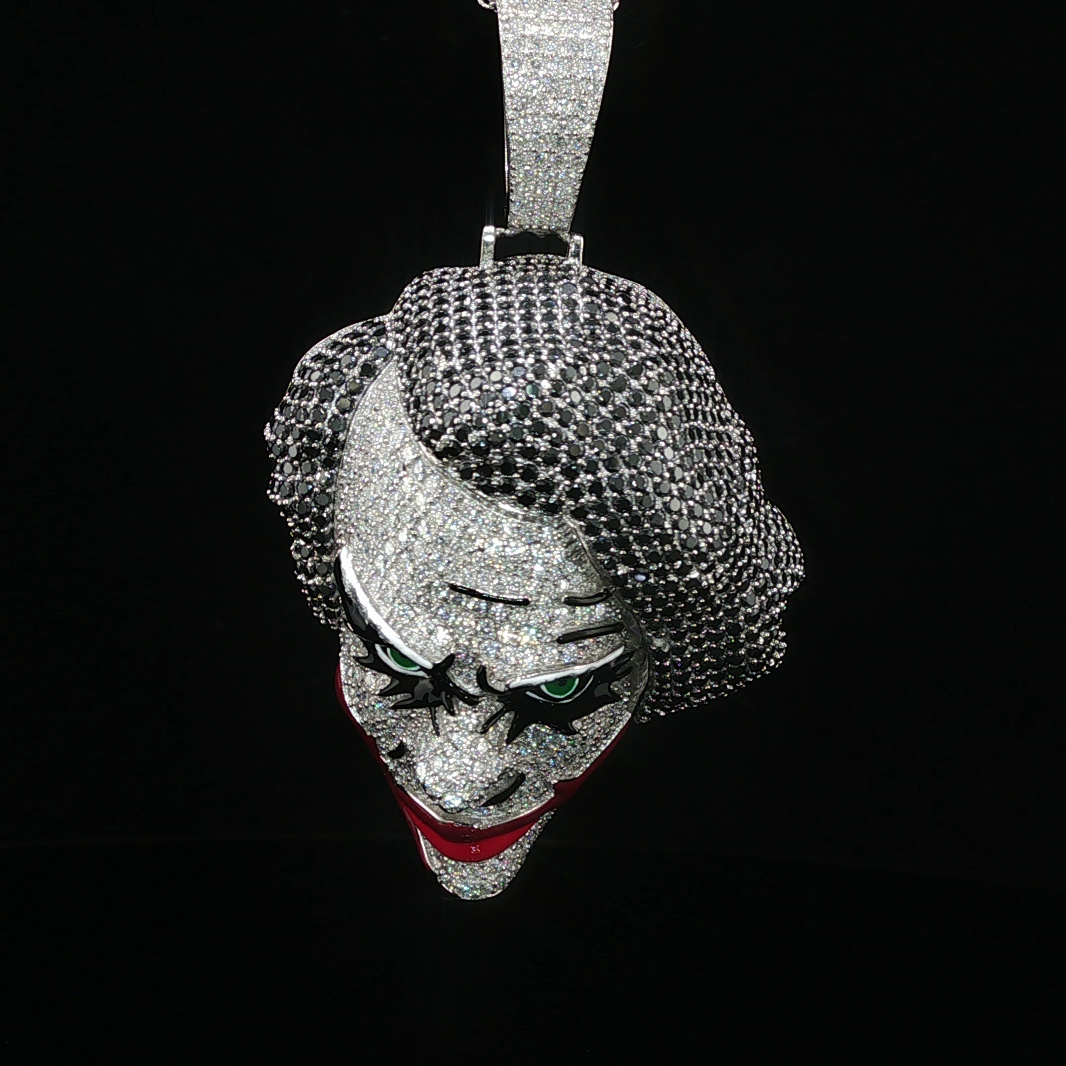 Iced Out Joker Face Pendant – 925 Sterling Silver, 11.15 Ctw Moissanite, Enamel Detailing (White, Rose & Yellow)
