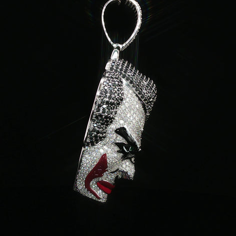 Iced Out Joker Face Pendant – 925 Sterling Silver, 11.15 Ctw Moissanite, Enamel Detailing (White, Rose & Yellow)