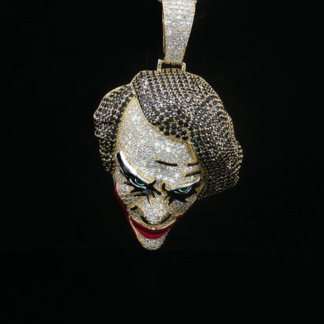 Iced Out Joker Face Pendant – 925 Sterling Silver, 11.15 Ctw Moissanite, Enamel Detailing (White, Rose & Yellow)