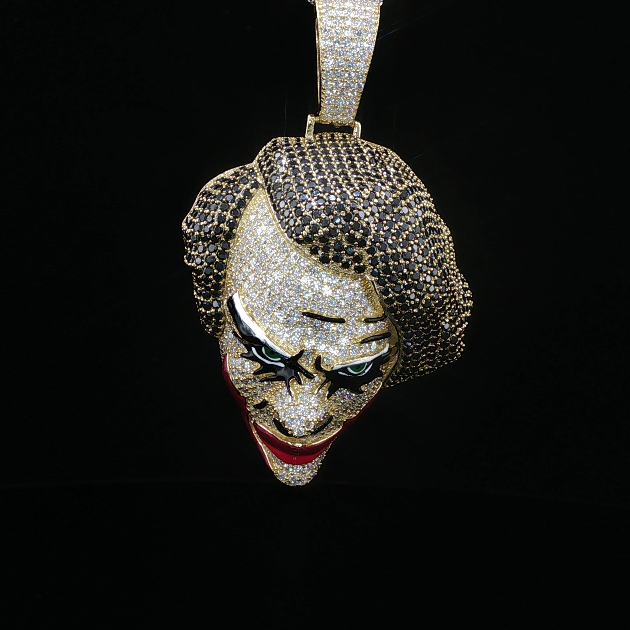 Iced Out Joker Face Pendant – 925 Sterling Silver, 11.15 Ctw Moissanite, Enamel Detailing (White, Rose & Yellow)