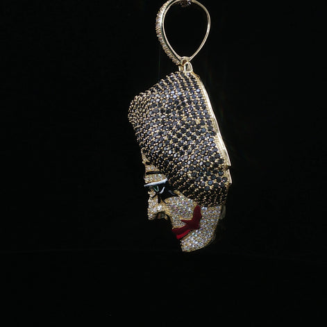 Iced Out Joker Face Pendant – 925 Sterling Silver, 11.15 Ctw Moissanite, Enamel Detailing (White, Rose & Yellow)
