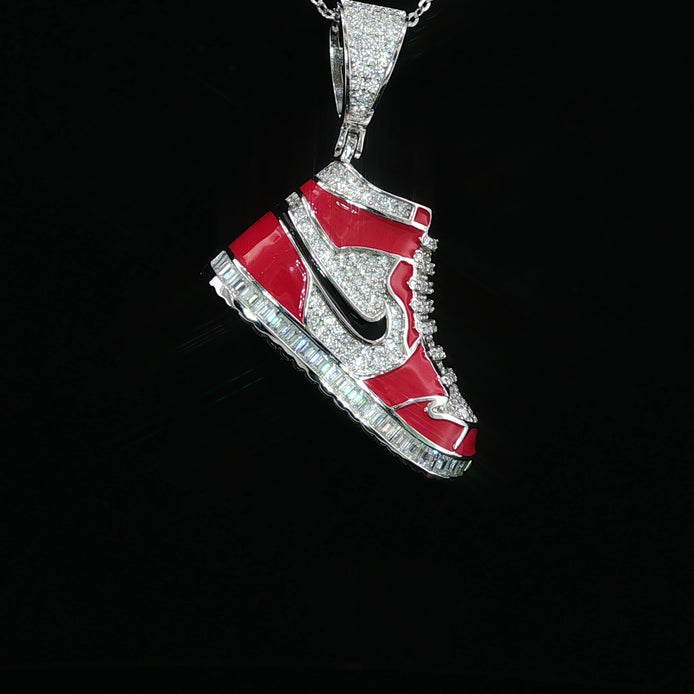 Iced Out Sneaker Pendant — 925 Sterling Silver with 1.55Ctw Moissanite | White & Yellow Gold Finished