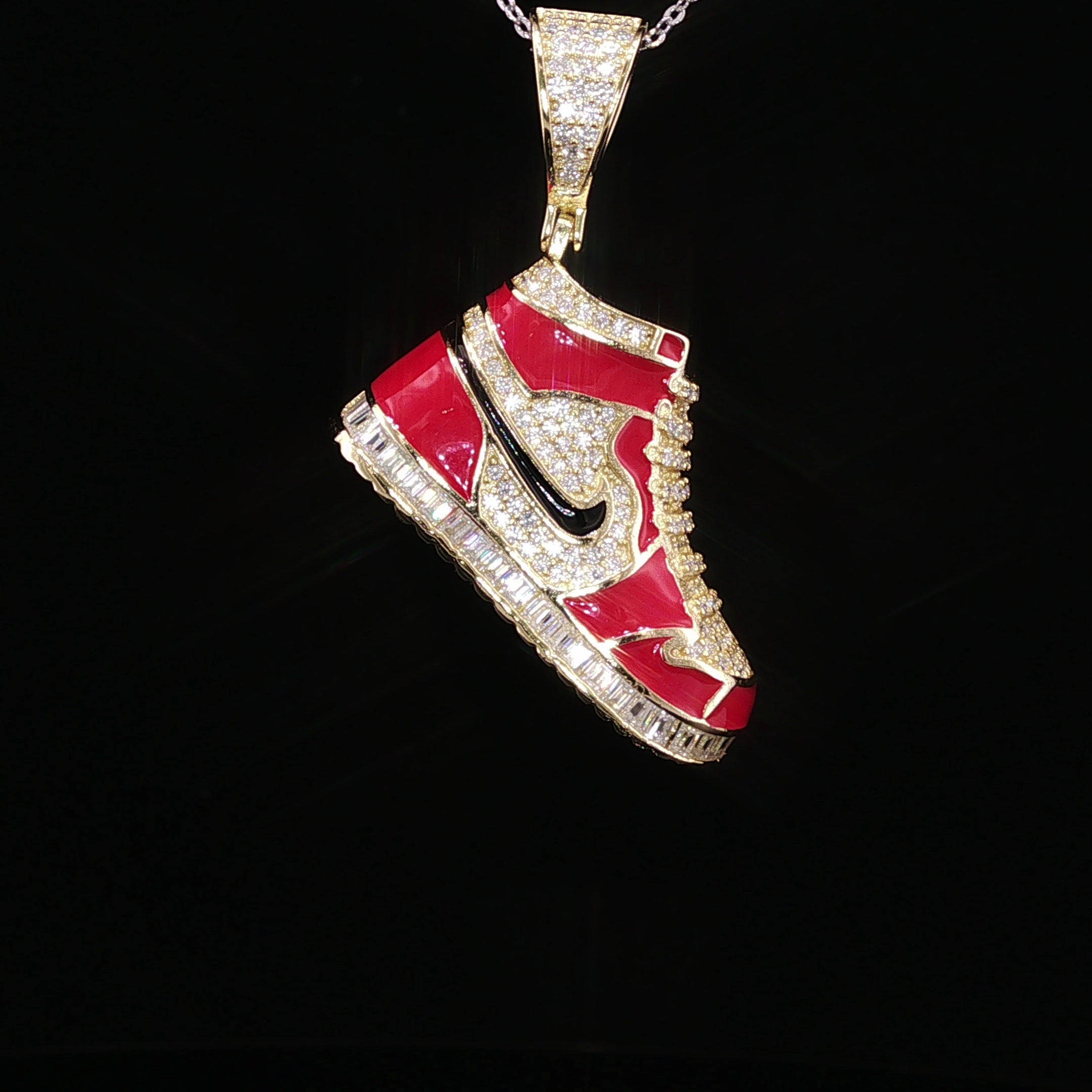 Iced Out Sneaker Pendant — 925 Sterling Silver with 1.55Ctw Moissanite | White & Yellow Gold Finished