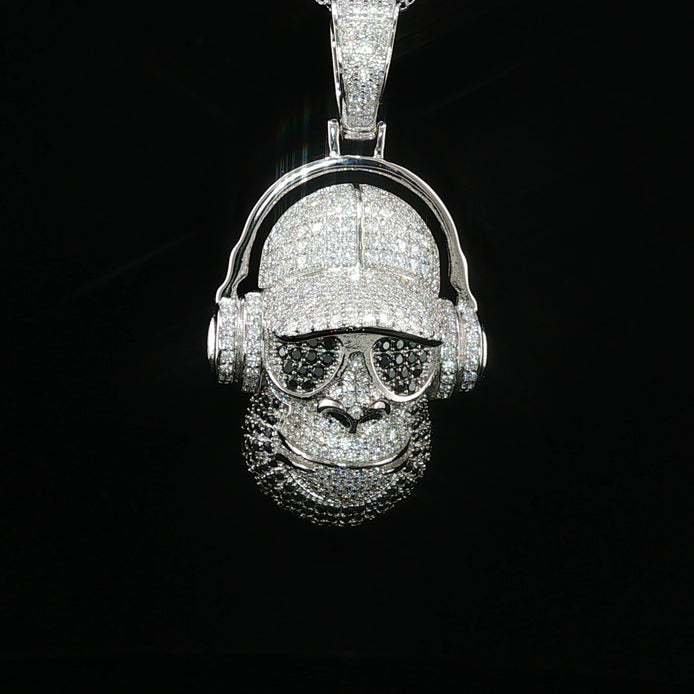 Iced Out DJ Gorilla Pendant – 925 Sterling Silver with 3.42ctw Moissanite Available with White and Gold Color