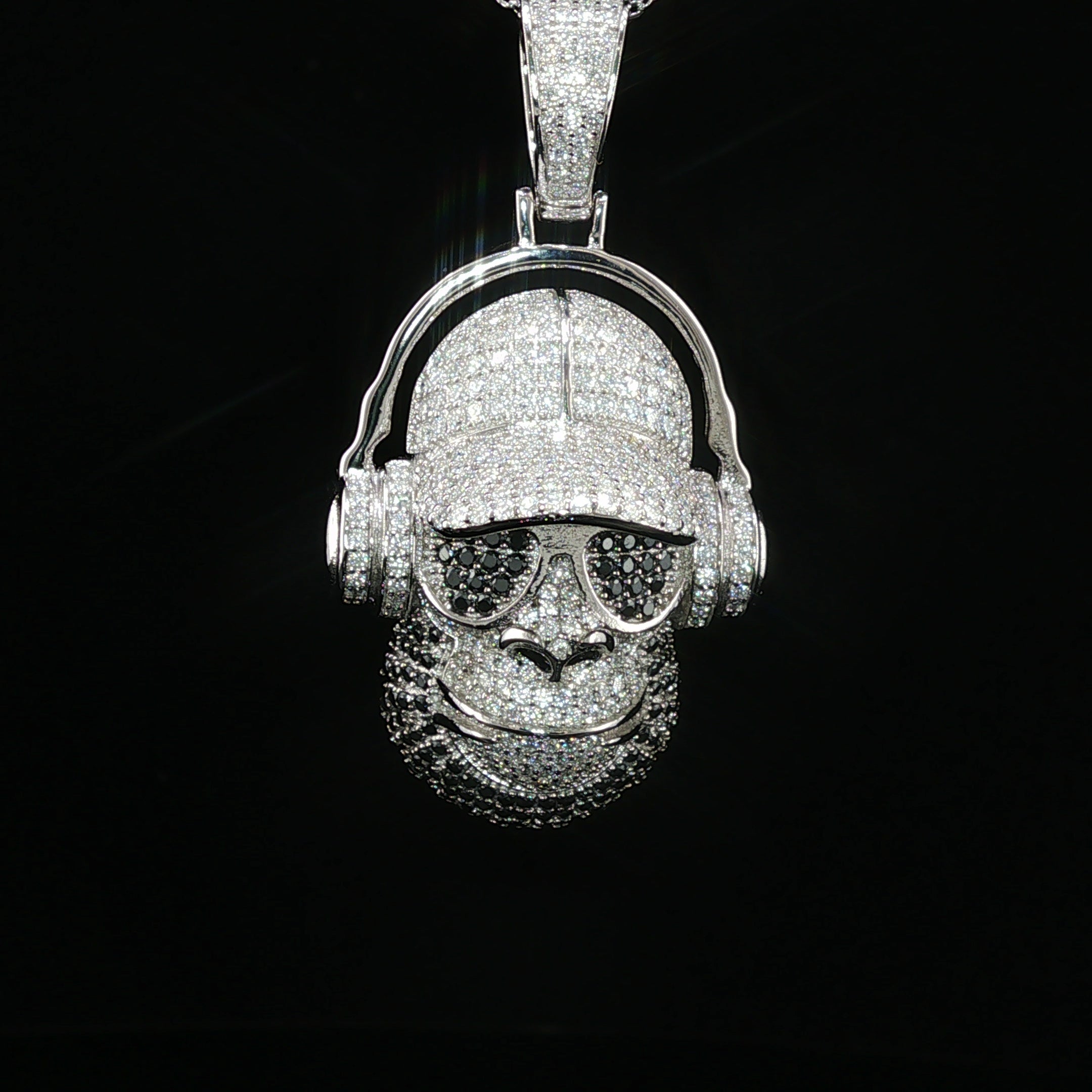 Iced Out DJ Gorilla Pendant – 925 Sterling Silver with 3.42ctw Moissanite Available with White and Gold Color