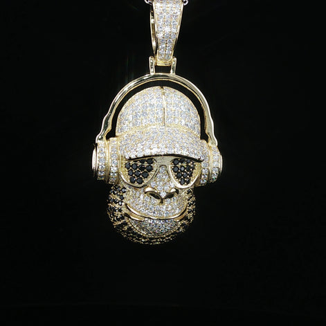Iced Out DJ Gorilla Pendant – 925 Sterling Silver with 3.42ctw Moissanite Available with White and Gold Color