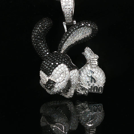 Men's Iced Out "Money Bunny" Statement Pendant – 925 Sterling Silver | Black & White VVS Moissanite