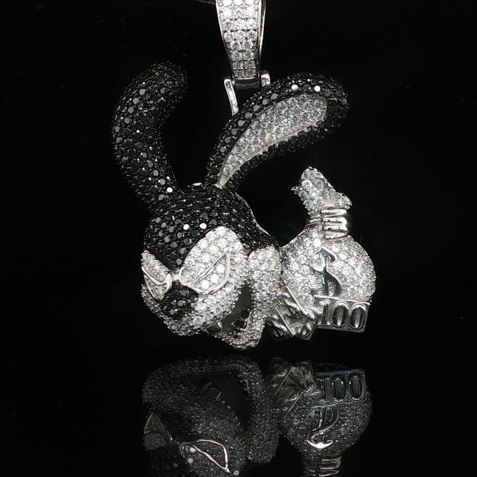 Men's Iced Out "Money Bunny" Statement Pendant – 925 Sterling Silver | Black & White VVS Moissanite