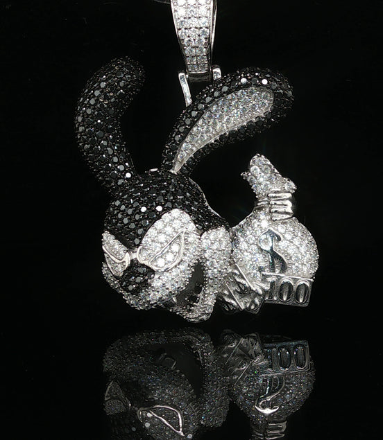 Men's Iced Out "Money Bunny" Statement Pendant – 925 Sterling Silver | Black & White VVS Moissanite