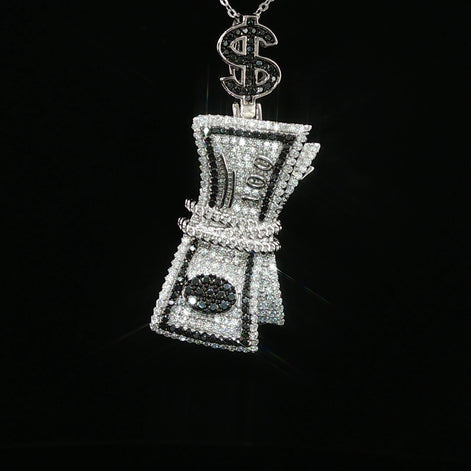 Iced Money Roll Pendant — 925 Sterling Silver with 1.38Ctw Moissanite | White & Yellow Gold